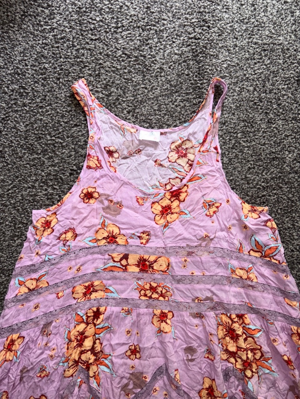 Free People Intimately Sleeveless Trapeze Tunic Dress Lilac Floral Lace Size L - Picture 5 of 11
